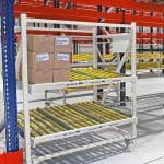 Stockage dynamique intégré dans un palletier. Chambre froide.